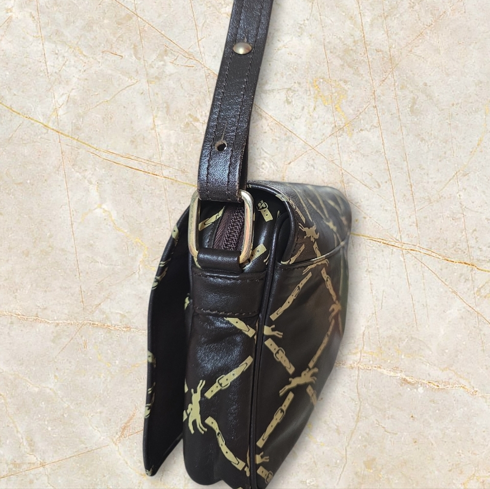 Longchamp Black Shoulder Bag with Beige Chain-Link Print - Picture 5 of 13